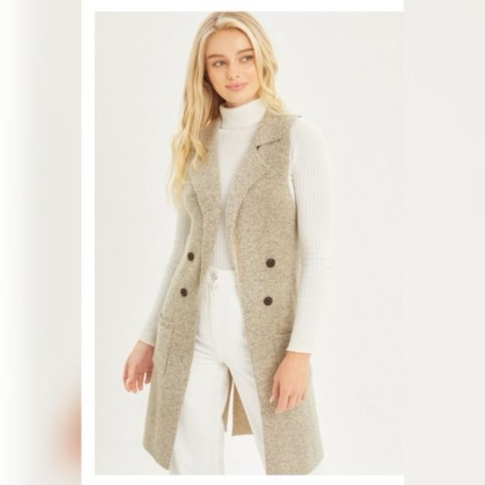 Love Tree Beige Sleeveless Cardigan - Picture 2 of 10
